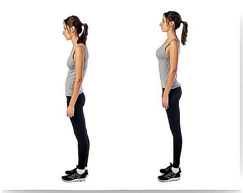 Profile image of a woman standing in a correct posture and in a wrong posture