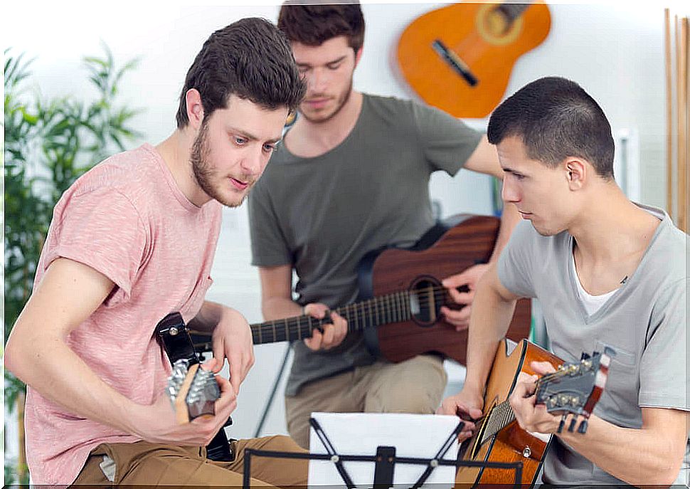 Teenagers playing instruments