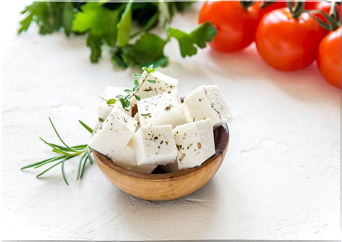 Feta cheese in squares