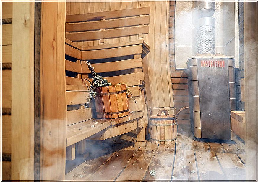 Wooden sauna.